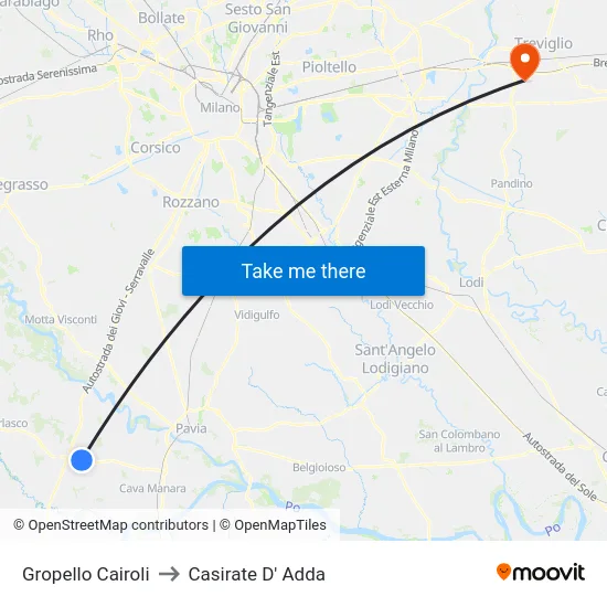 Gropello Cairoli to Casirate D' Adda map