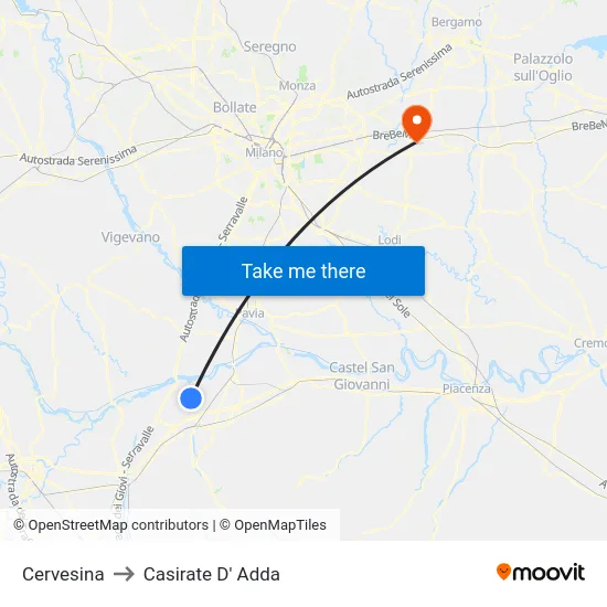 Cervesina to Casirate d'Adda map