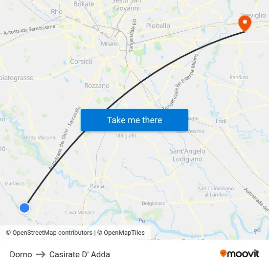Dorno to Casirate D' Adda map