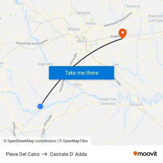 Pieve Del Cairo to Casirate D' Adda map