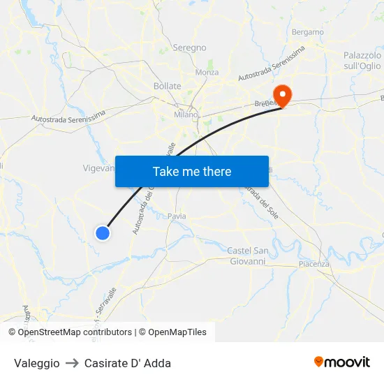 Valeggio to Casirate d'Adda map