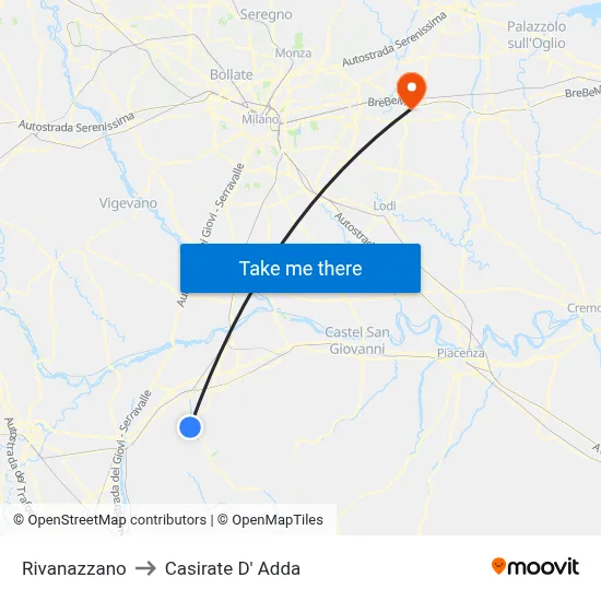 Rivanazzano to Casirate d'Adda map