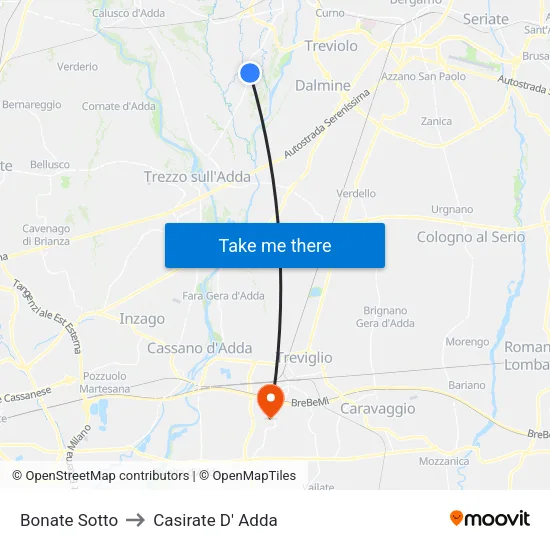 Bonate Sotto to Casirate D' Adda map