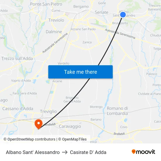 Albano Sant' Alessandro to Casirate D' Adda map