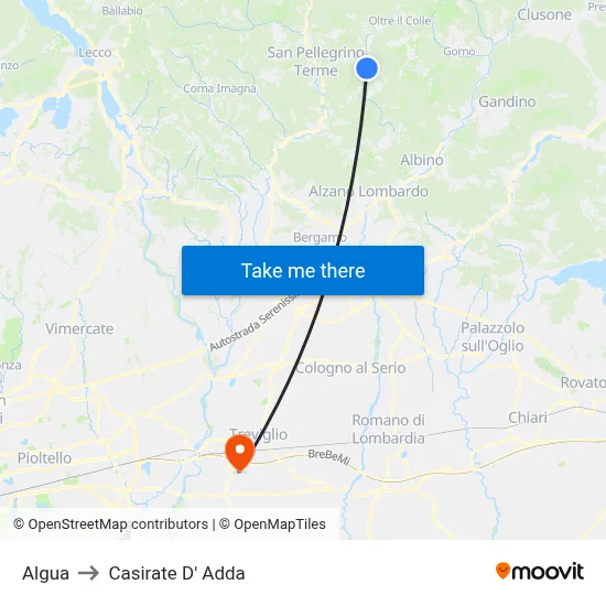 Algua to Casirate d'Adda map