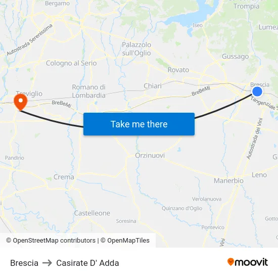 Brescia to Casirate D' Adda map