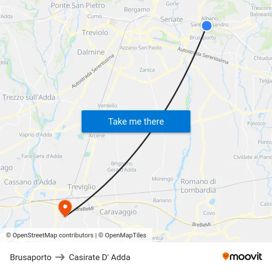 Brusaporto to Casirate D' Adda map