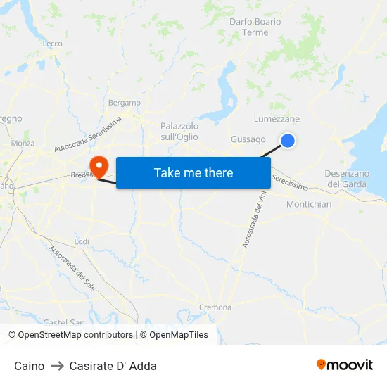 Caino to Casirate d'Adda map