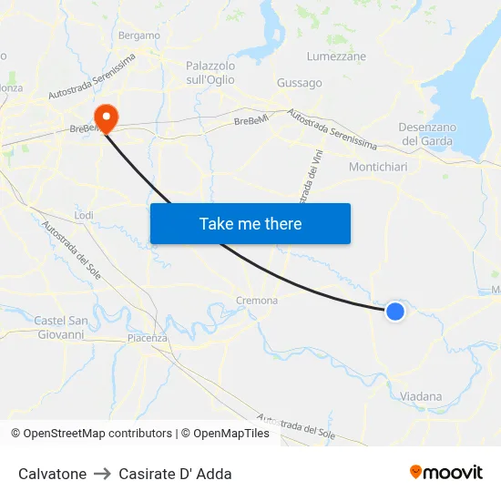 Calvatone to Casirate d'Adda map