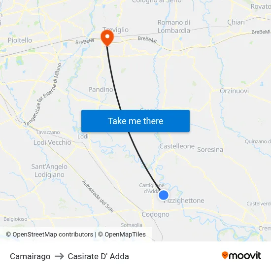 Camairago to Casirate d'Adda map