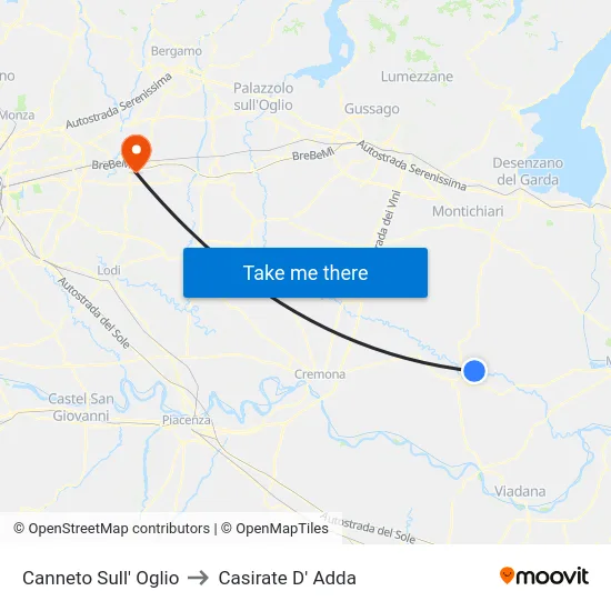 Canneto Sull' Oglio to Casirate D' Adda map