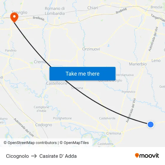 Cicognolo to Casirate d'Adda map