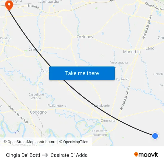 Cingia De' Botti to Casirate D' Adda map