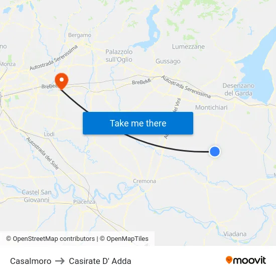 Casalmoro to Casirate D' Adda map
