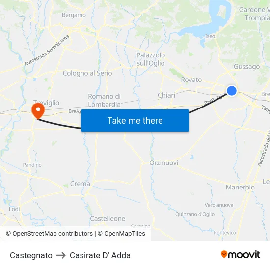 Castegnato to Casirate D' Adda map