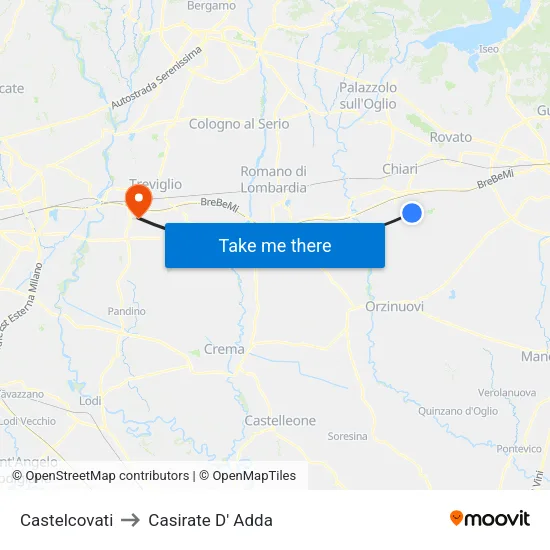 Castelcovati to Casirate d'Adda map