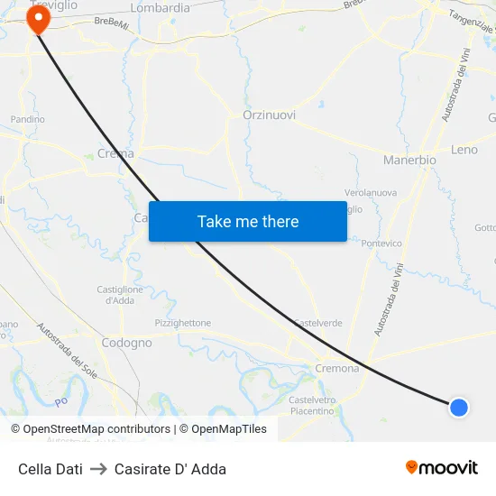 Cella Dati to Casirate D' Adda map
