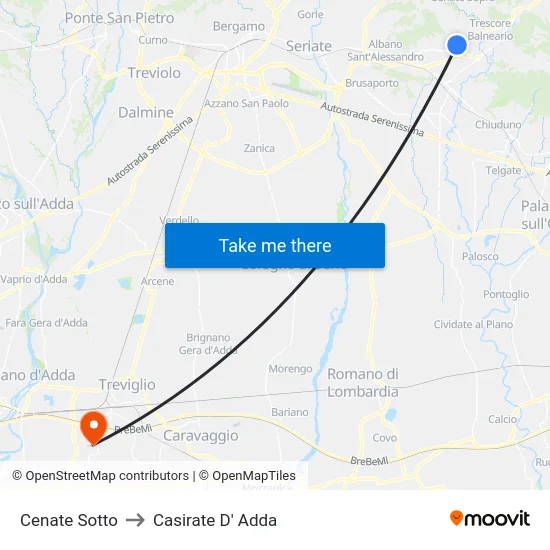 Cenate Sotto to Casirate D' Adda map