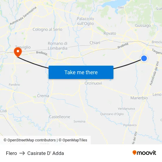 Flero to Casirate D' Adda map