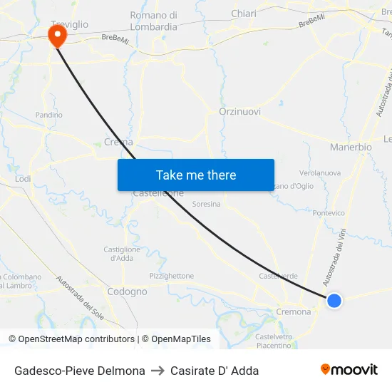 Gadesco-Pieve Delmona to Casirate D' Adda map