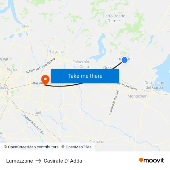 Lumezzane to Casirate d'Adda map