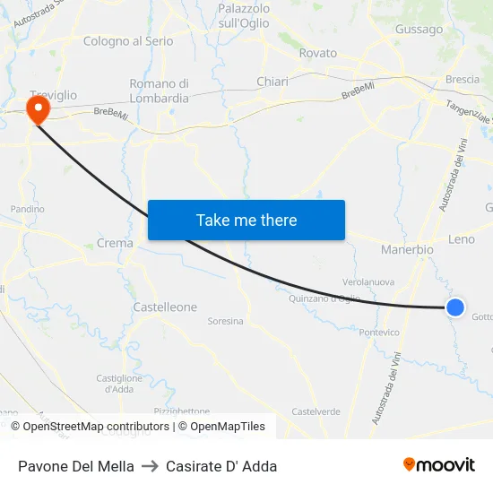 Pavone Del Mella to Casirate d'Adda map