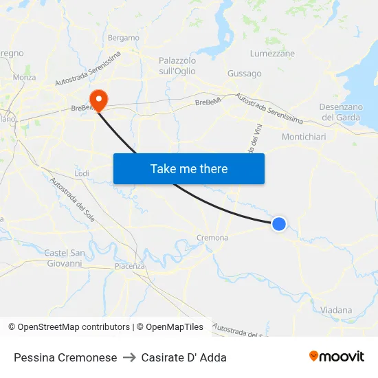 Pessina Cremonese to Casirate d'Adda map