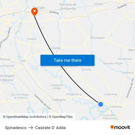 Spinadesco to Casirate d'Adda map