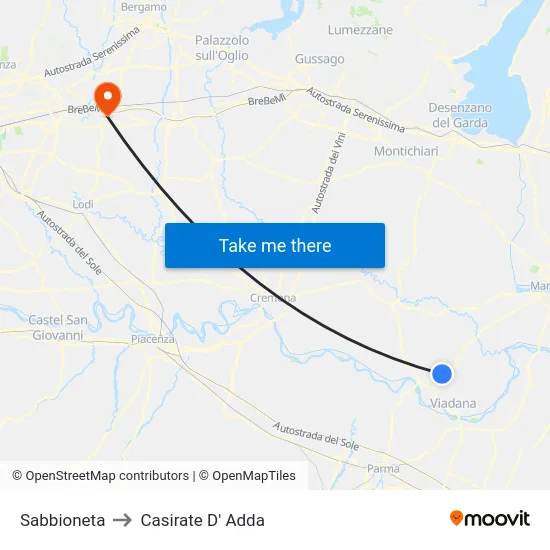 Sabbioneta to Casirate D' Adda map