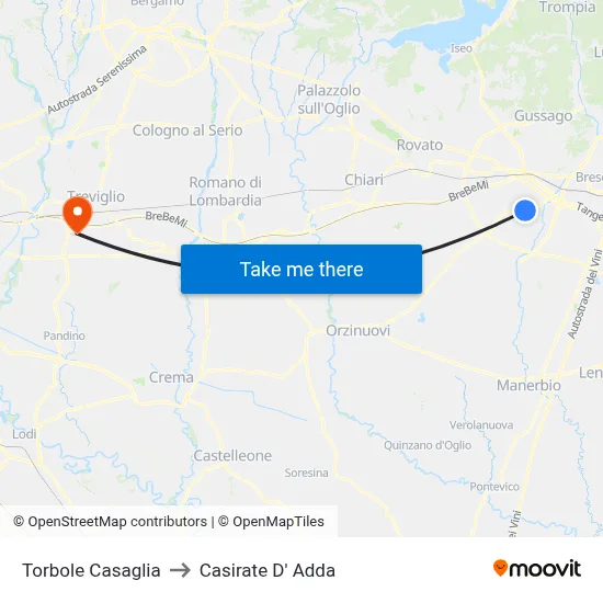 Torbole Casaglia to Casirate d'Adda map