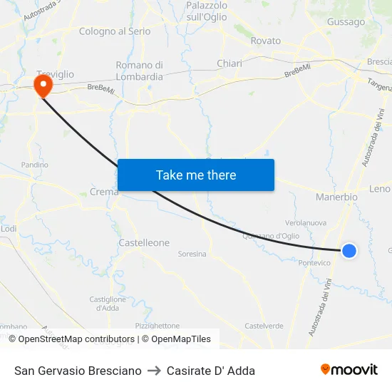 San Gervasio Bresciano to Casirate D' Adda map