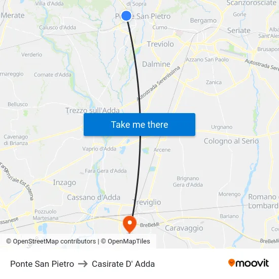 Ponte San Pietro to Casirate D' Adda map