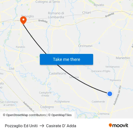 Pozzaglio Ed Uniti to Casirate D' Adda map