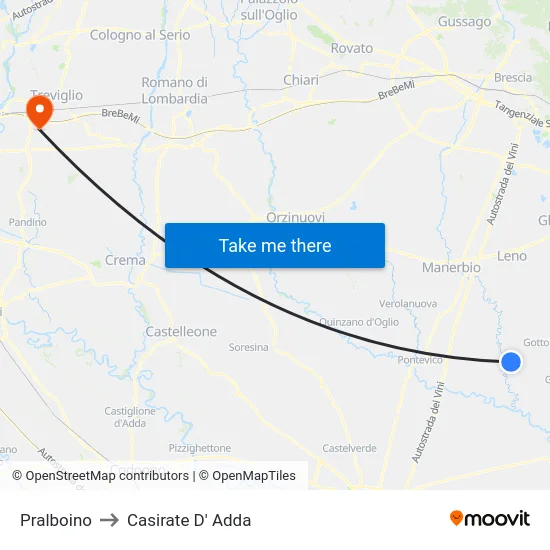 Pralboino to Casirate D' Adda map