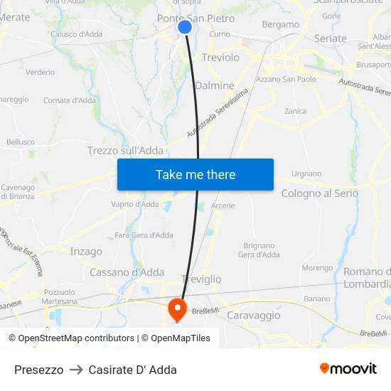 Presezzo to Casirate D' Adda map