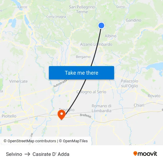 Selvino to Casirate D' Adda map