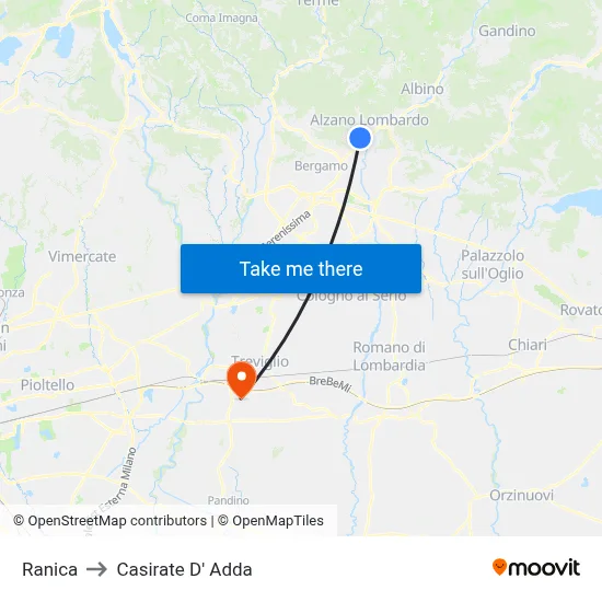 Ranica to Casirate d'Adda map