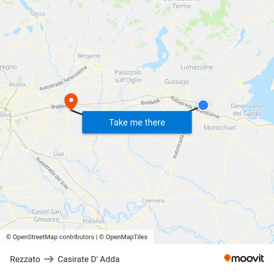 Rezzato to Casirate D' Adda map