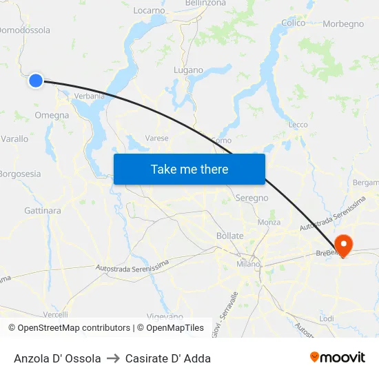 Anzola D' Ossola to Casirate D' Adda map