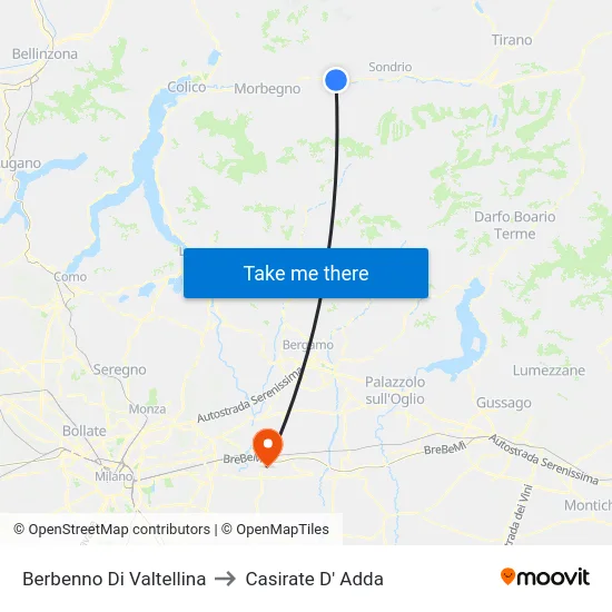 Berbenno Di Valtellina to Casirate D' Adda map