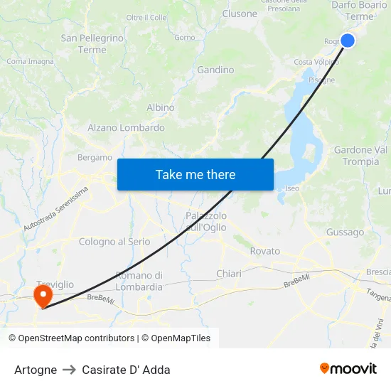 Artogne to Casirate D' Adda map