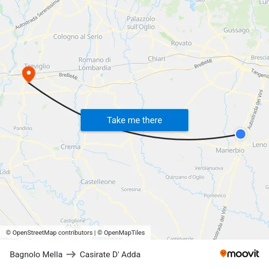 Bagnolo Mella to Casirate D' Adda map