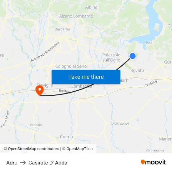 Adro to Casirate D' Adda map