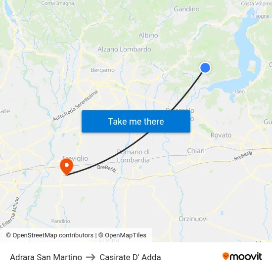 Adrara San Martino to Casirate d'Adda map