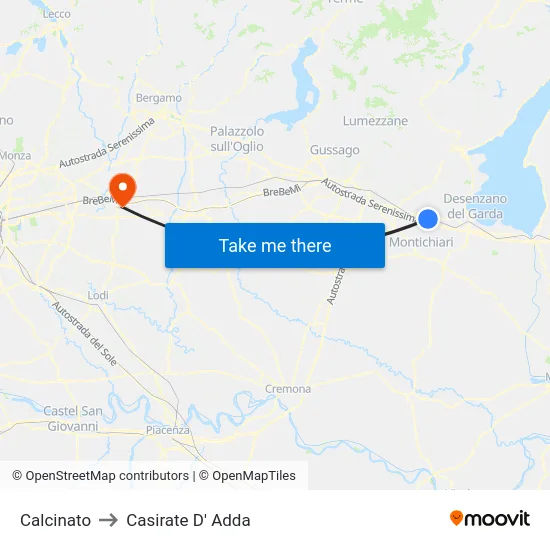Calcinato to Casirate D' Adda map