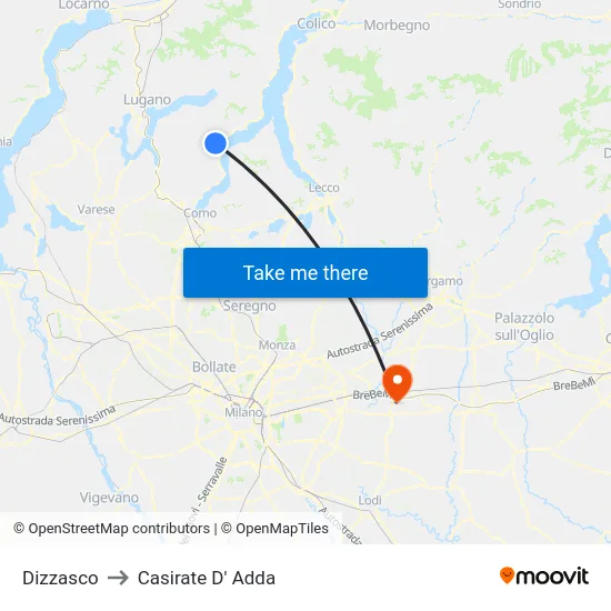 Dizzasco to Casirate d'Adda map