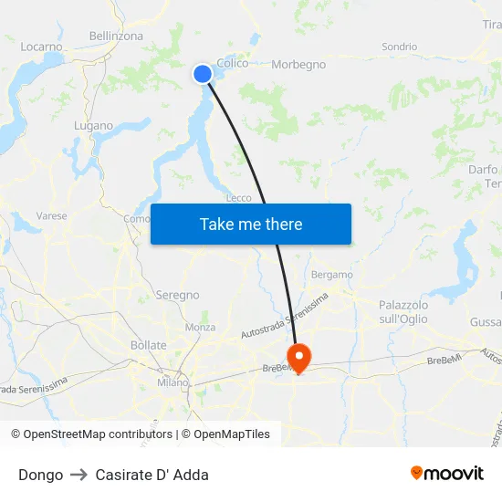 Dongo to Casirate d'Adda map