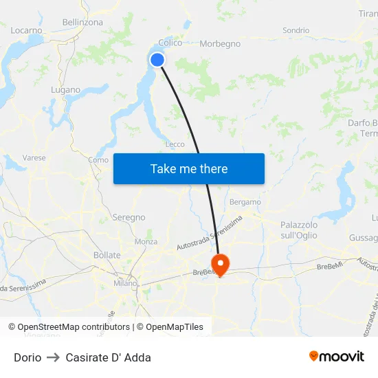 Dorio to Casirate D' Adda map