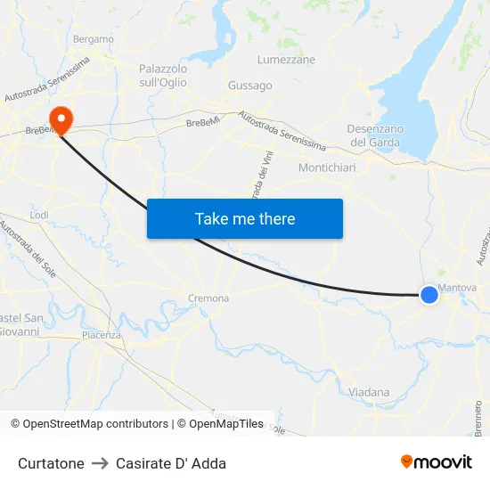Curtatone to Casirate D' Adda map