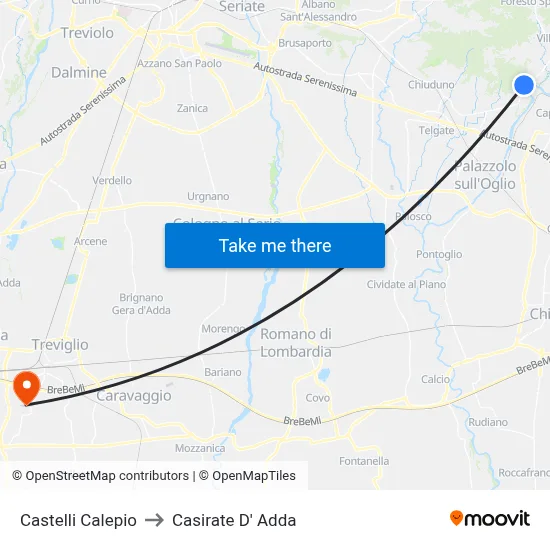 Castelli Calepio to Casirate d'Adda map